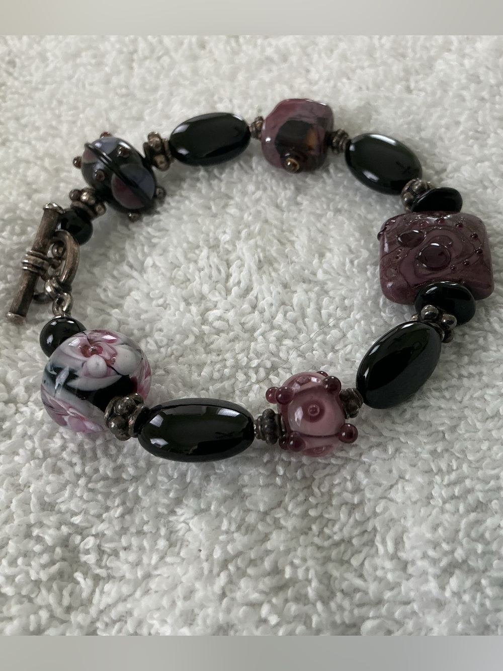 Handcrafted Purple Glass Bead Bracelet
